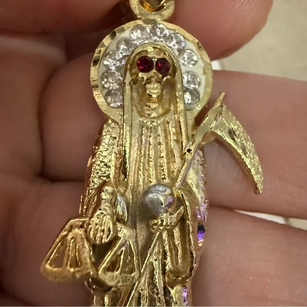 GOLD-PLATED SANTA MUERTE PENDANT (STEEL BASE)